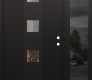 Modern Steel Front Door DIAMOND A12 52" X 80" BLACK/BLACK CLEAR GLASS PANEL BLACK LHI WITH SIDELITE MIRRORED GLASS