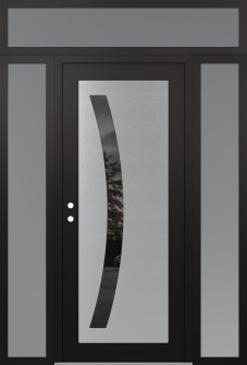 Diamond C4 68" x 96" black/black mirrored Glass Panel stainless steel RHI with 2 Sidelites and Transom frosted Glass