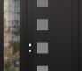 Modern Steel Front Door Diamond C5 48" x 96" black/white frosted Glass Panel black RHI with Sidelite and Transom clear Glass