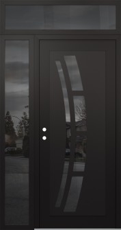 Diamond C12 50" x 96" black/black mirrored Glass Panel black RHI with Sidelite and Transom mirrored Glass