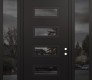 Modern Steel Front Door Diamond D1 64" x 96" black/black mirrored Glass Panel black LHI with 2 Sidelites and Transom mirrored Glass