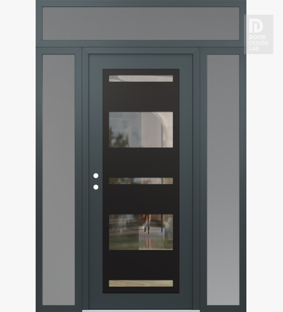 Modern Steel Front Door Diamond C10 68" x 96" anthracite/anthracite clear Glass Panel black RHI with 2 Sidelites and Transom frosted Glass