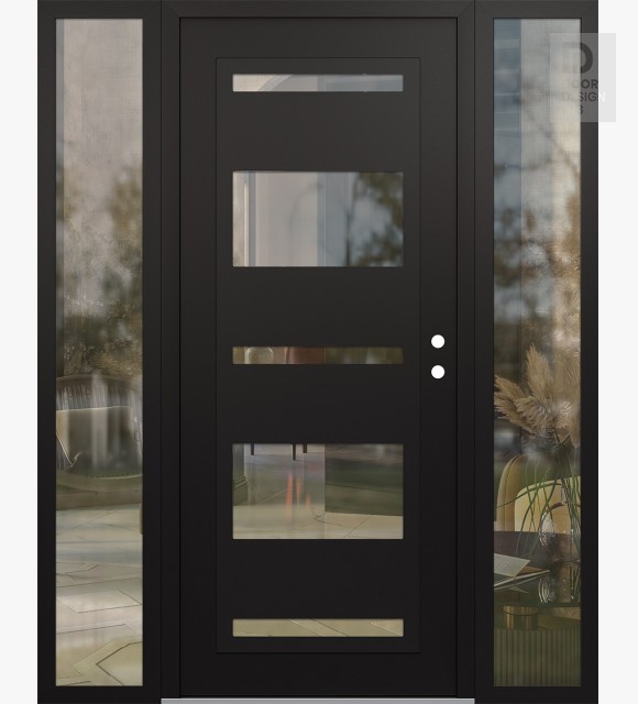Modern Steel Front Door Diamond C10 60" x 80" black/black clear Glass Panel black LHI with 2 Sidelites clear Glass