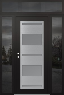 Diamond C10 68" x 96" black/white frosted Glass Panel stainless steel RHI with 2 Sidelites and Transom mirrored Glass