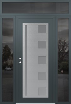 Diamond C3 64" x 96" anthracite/anthracite frosted Glass Panel stainless steel RHI with 2 Sidelites and Transom mirrored Glass