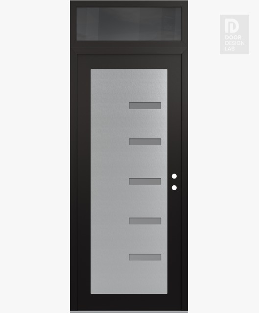 Modern Steel Front Door Diamond C8 36" x 96" black/white frosted Glass Panel stainless steel LHI with Transom mirrored Glass