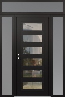 Diamond C9 64" x 96" black/black clear Glass Panel black RHI with 2 Sidelites and Transom frosted Glass