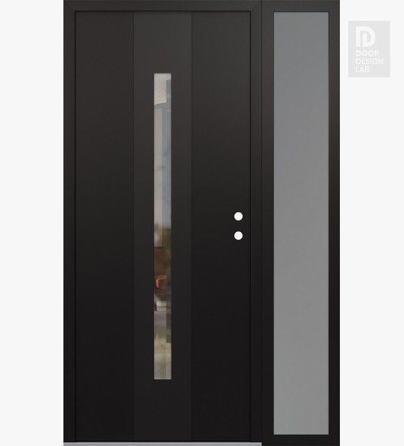 Modern Steel Front Door DIAMOND A2 48" X 80" BLACK/BLACK CLEAR GLASS PANEL BLACK LHI WITH SIDELITE FROSTED GLASS