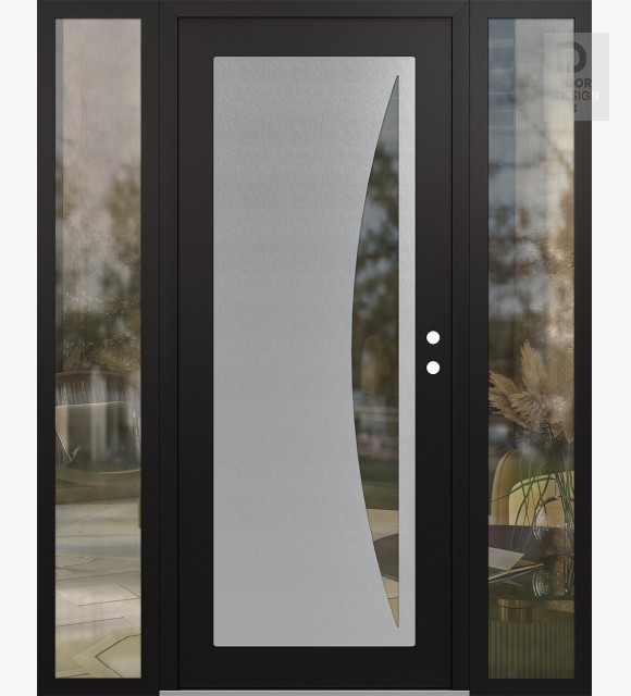 Modern Steel Front Door Diamond C13 64" x 80" black/black clear Glass Panel stainless steel LHI with 2 Sidelites clear Glass