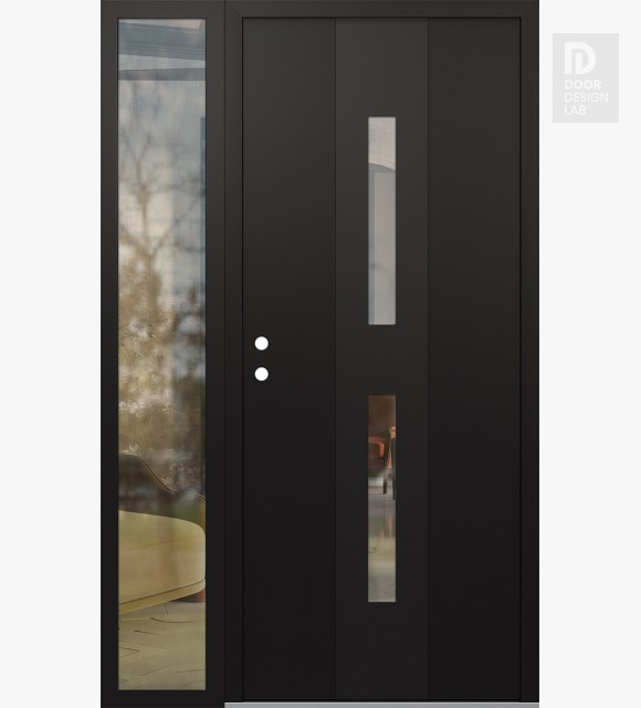 Modern Steel Front Door DIAMOND A6 50" X 80" BLACK/BLACK CLEAR GLASS PANEL BLACK RHI WITH SIDELITE CLEAR GLASS