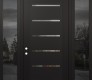 Modern Steel Front Door Diamond C11 64" x 96" black/black clear Glass Panel black RHI with 2 Sidelites and Transom mirrored Glass