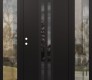 Modern Steel Front Door DIAMOND A8 64" X 80" BLACK/BLACK MIRRORED GLASS PANEL BLACK RHI WITH 2 SIDELITES CLEAR GLASS