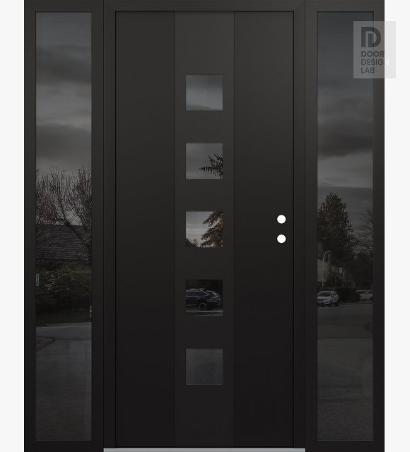 Modern Steel Front Door DIAMOND A13 68" X 80" BLACK/BLACK MIRRORED GLASS PANEL BLACK LHI WITH 2 SIDELITES MIRRORED GLASS