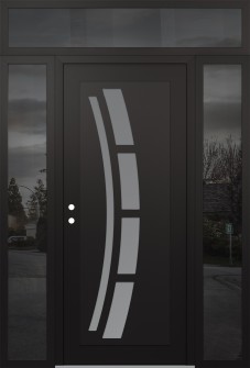 Diamond C12 64" x 96" black/white frosted Glass Panel black RHI with 2 Sidelites and Transom mirrored Glass