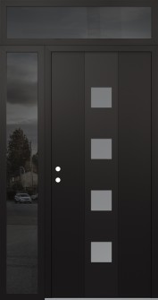 DIAMOND A12 52" X 96" BLACK/WHITE FROSTED GLASS PANEL BLACK RHI WITH SIDELITE AND TRANSOM MIRRORED GLASS