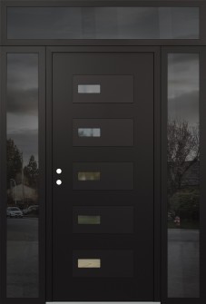 Diamond D7 60" x 96" black/black clear Glass Panel black RHI with 2 Sidelites and Transom mirrored Glass