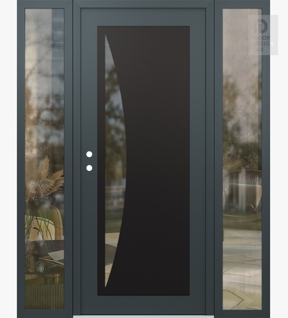 Modern Steel Front Door Diamond C13 68" x 80" anthracite/anthracite clear Glass Panel black RHI with 2 Sidelites clear Glass