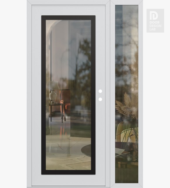 Modern Steel Front Door Diamond C1 52" x 80" white/white clear Glass Panel black LHI with Sidelite clear Glass