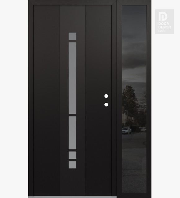 Modern Steel Front Door DIAMOND A3 52" X 80" BLACK/WHITE FROSTED GLASS PANEL BLACK LHI WITH SIDELITE MIRRORED GLASS