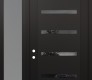 Modern Steel Front Door Diamond C7 50" x 96" black/black mirrored Glass Panel black RHI with Sidelite and Transom frosted Glass