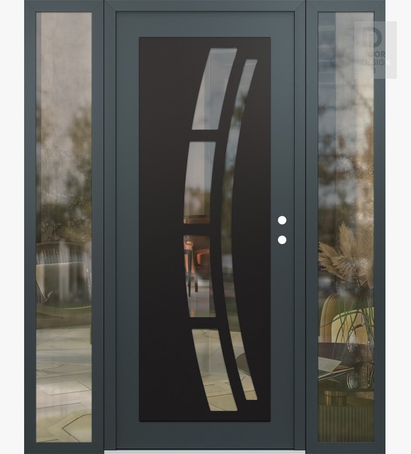 Modern Steel Front Door Diamond C12 60" x 80" anthracite/anthracite clear Glass Panel black LHI with 2 Sidelites clear Glass
