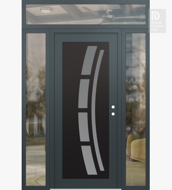 Modern Steel Front Door Diamond C12 68" x 96" anthracite/anthracite frosted Glass Panel black LHI with 2 Sidelites and Transom clear Glass