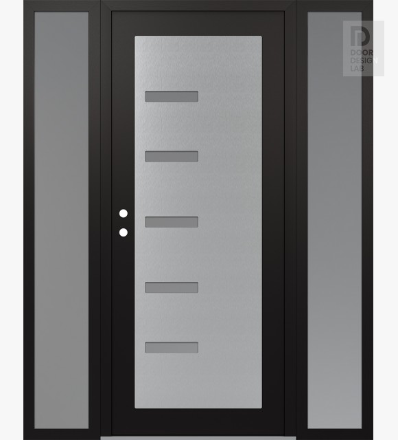 Modern Steel Front Door Diamond C8 64" x 80" black/white frosted Glass Panel stainless steel RHI with 2 Sidelites frosted Glass