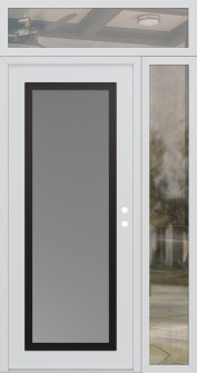 Diamond C1 50" x 96" white/white frosted Glass Panel black LHI with Sidelite and Transom clear Glass