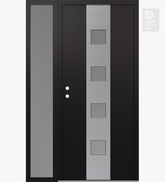 Modern Steel Front Door DIAMOND A12 50" X 80" BLACK/WHITE FROSTED GLASS PANEL STAINLESS STEEL RHI WITH SIDELITE FROSTED GLASS