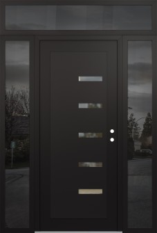 Diamond C8 60" x 96" black/black clear Glass Panel black LHI with 2 Sidelites and Transom mirrored Glass