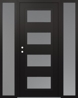 Diamond C2 64" x 80" black/white frosted Glass Panel black RHI with 2 Sidelites frosted Glass