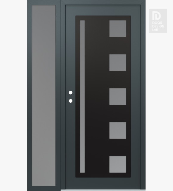 Modern Steel Front Door Diamond C3 48" x 80" anthracite/anthracite frosted Glass Panel black RHI with Sidelite frosted Glass