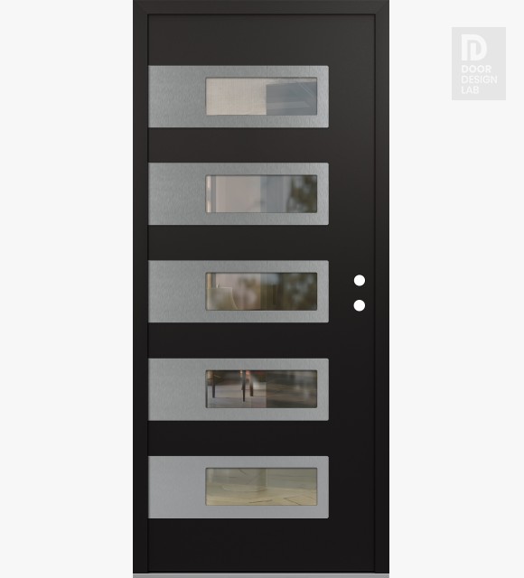 Modern Steel Front Door Diamond D3 36" x 80" black/black clear Glass Panel stainless steel LHI