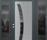 Modern Steel Front Door Diamond C4 64" x 96" anthracite/anthracite mirrored Glass Panel stainless steel RHI with 2 Sidelites and Transom mirrored Glass