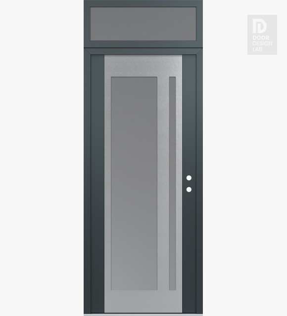Modern Steel Front Door Diamond C15 36" x 96" anthracite/anthracite frosted Glass Panel stainless steel LHI with Transom frosted Glass