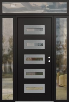 Diamond D4 68" x 96" black/black clear Glass Panel stainless steel LHI with 2 Sidelites and Transom clear Glass