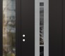 Modern Steel Front Door DIAMOND A3 52" X 96" BLACK/BLACK MIRRORED GLASS PANEL STAINLESS STEEL RHI WITH SIDELITE AND TRANSOM CLEAR GLASS