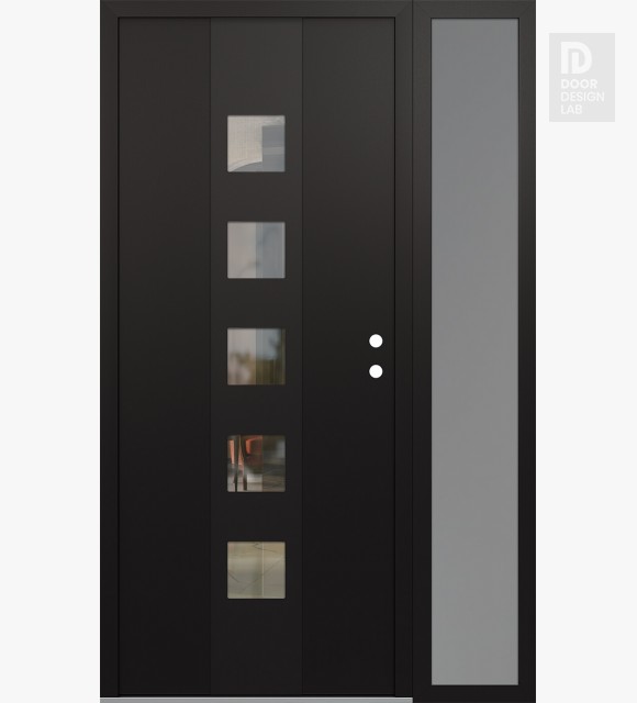 Modern Steel Front Door DIAMOND A13 52" X 80" BLACK/BLACK CLEAR GLASS PANEL BLACK LHI WITH SIDELITE FROSTED GLASS