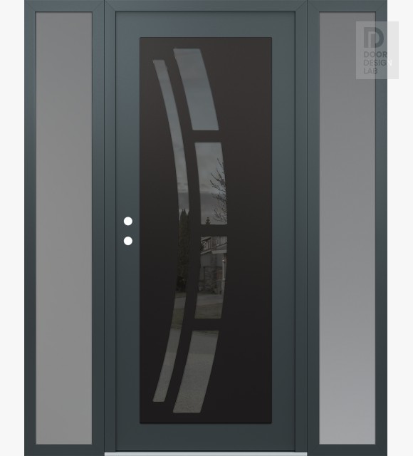Modern Steel Front Door Diamond C12 68" x 80" anthracite/anthracite mirrored Glass Panel black RHI with 2 Sidelites frosted Glass