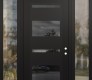 Modern Steel Front Door Diamond C10 60" x 96" black/black mirrored Glass Panel black LHI with 2 Sidelites and Transom clear Glass