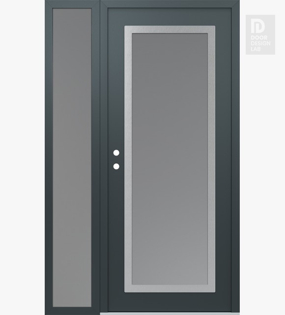 Modern Steel Front Door Diamond C1 50" x 80" anthracite/anthracite frosted Glass Panel stainless steel RHI with Sidelite frosted Glass