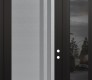 Modern Steel Front Door Diamond C6 52" x 96" black/white frosted Glass Panel stainless steel LHI with Sidelite and Transom mirrored Glass