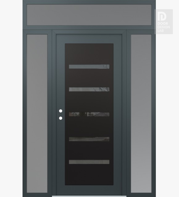 Modern Steel Front Door Diamond C7 68" x 96" anthracite/anthracite mirrored Glass Panel black RHI with 2 Sidelites and Transom frosted Glass
