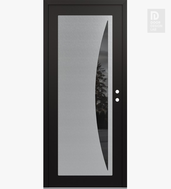 Modern Steel Front Door Diamond C13 36" x 80" black/black mirrored Glass Panel stainless steel LHI