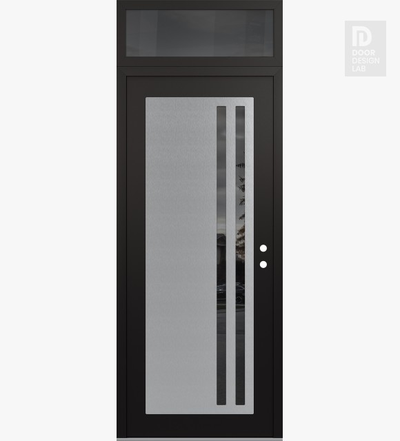 Modern Steel Front Door Diamond C6 36" x 96" black/black mirrored Glass Panel stainless steel LHI with Transom mirrored Glass