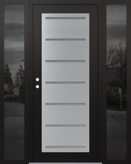 Diamond C11 60" x 80" black/white frosted Glass Panel stainless steel RHI with 2 Sidelites mirrored Glass