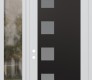 Modern Steel Front Door Diamond C5 50" x 96" white/white frosted Glass Panel black RHI with Sidelite and Transom clear Glass
