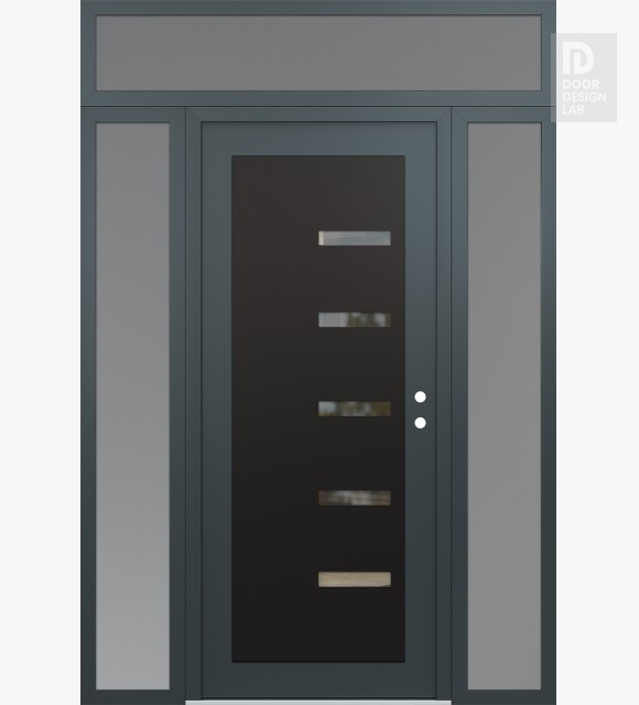 Modern Steel Front Door Diamond C8 64" x 96" anthracite/anthracite clear Glass Panel black LHI with 2 Sidelites and Transom frosted Glass