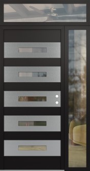 Diamond D9 52" x 96" black/black clear Glass Panel stainless steel LHI with Sidelite and Transom clear Glass