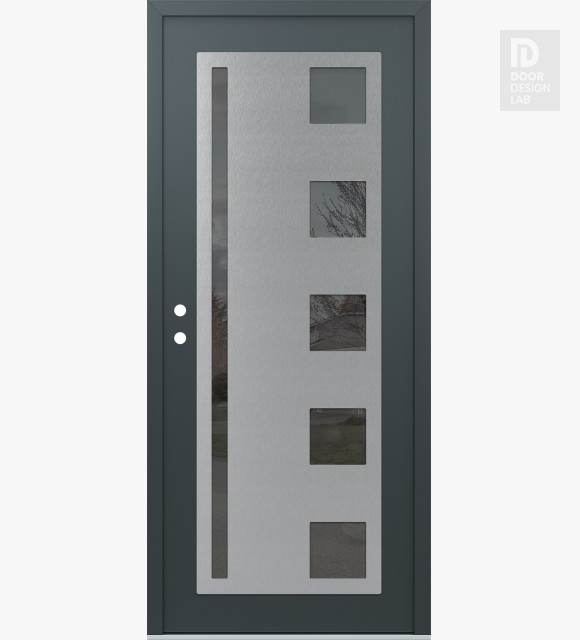 Modern Steel Front Door Diamond C3 36" x 80" anthracite/anthracite mirrored Glass Panel stainless steel RHI